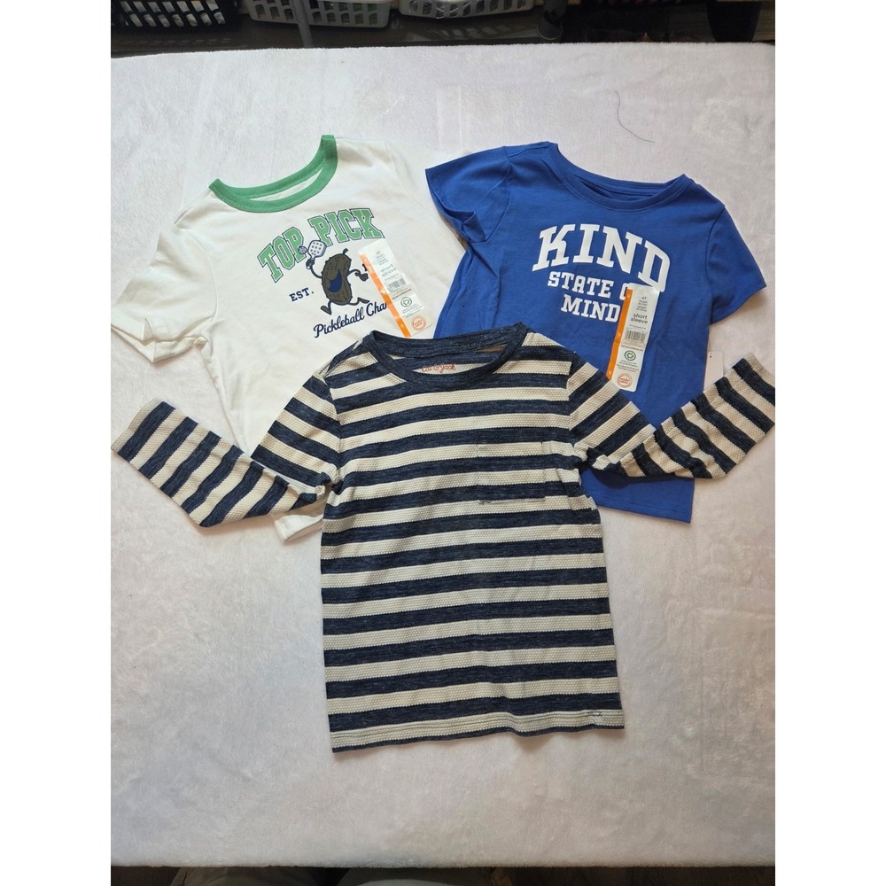 179 Wonder Nation Boys 4T 3 Shirt Lot Graphic Tees Pickleball Striped NWT